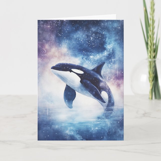Stellar Orca Gliding in the Night Sky Card (Front)