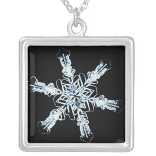 Stellar snow crystal silver plated necklace