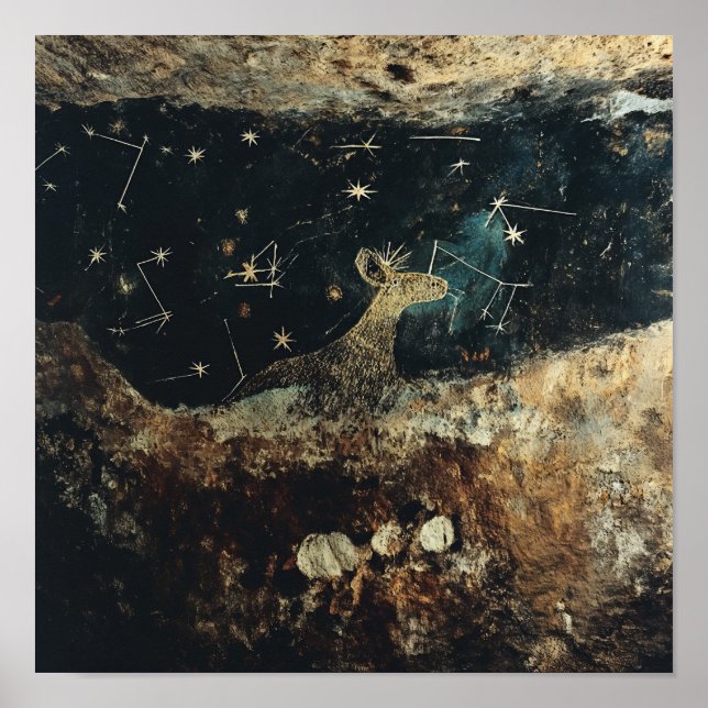 Stellar Stag: Celestial Imagery in Earthen Hues Poster (Front)