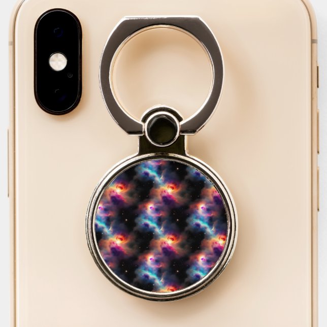 Stellar Symphony Galactic Nebulas Pattern Phone Ring Stand (Close Up)