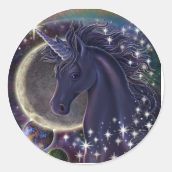 Stellar Unicorn Classic Round Sticker by gailgastfield at Zazzle