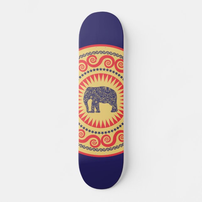 StellaRoot Elephant Vintage Burnt Damask Skateboard (Front)