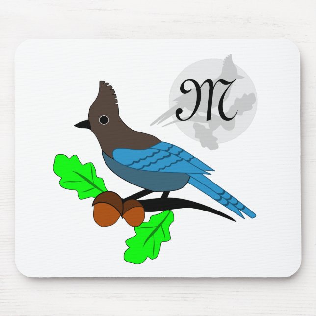 Steller Blue Jay Monogram Mouse Pad (Front)