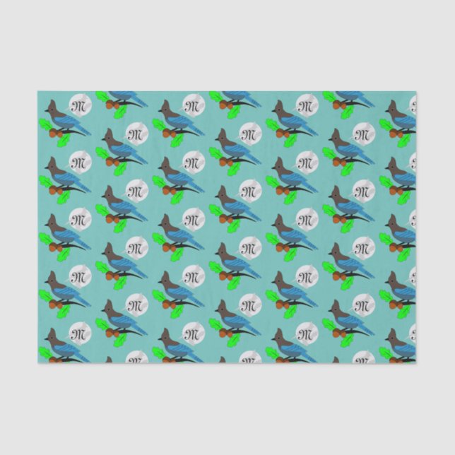 Steller Blue Jay Monogram Tissue Paper (Front)