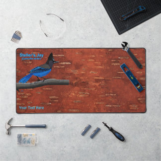 Steller's Jay On Inner Birch Bark Acrylic Print Desk Mat