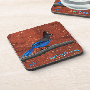 Steller's Jay On Inner Birch Bark Beverage Coaster