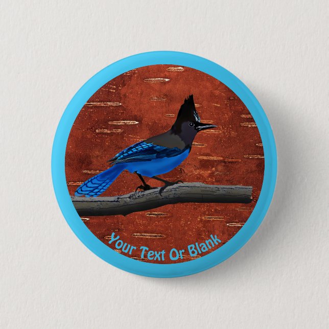 Steller's Jay On Inner Birch Bark Button (Front)