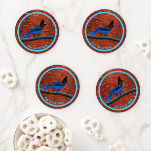 Steller's Jay On Inner Birch Bark Coaster Set