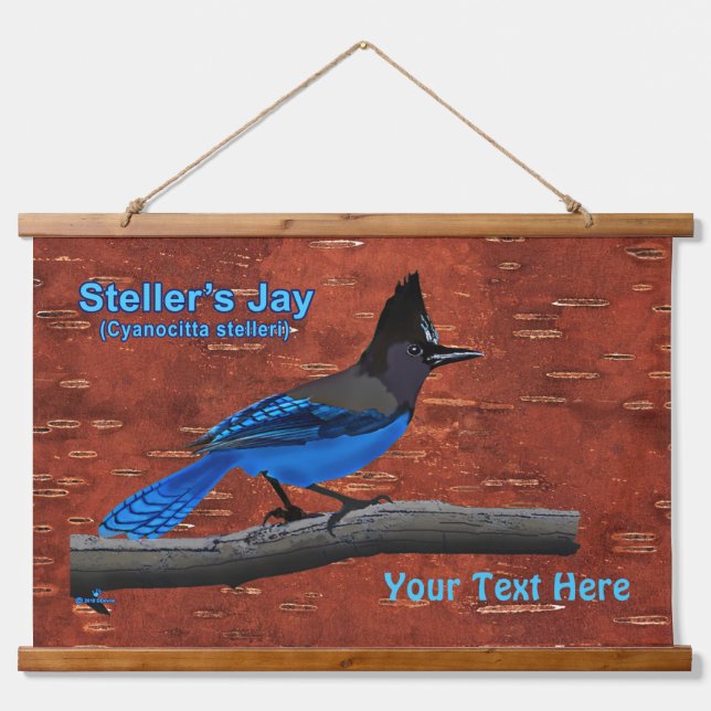Steller's Jay On Inner Birch Bark Hanging Tapestry (Front)
