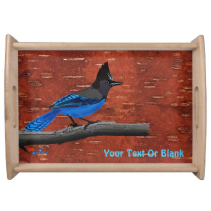 Steller's Jay On Inner Birch Bark Serving Tray
