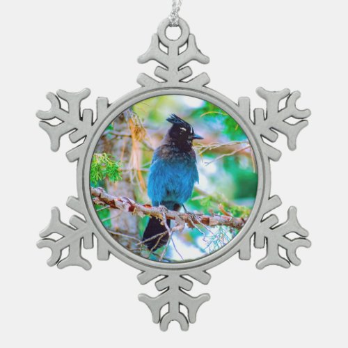 Stellers Jay _ Original Photograph Snowflake Pewter Christmas Ornament