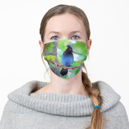 Stellers Jay Painting _ Original Bird Art Adult Cloth Face Mask