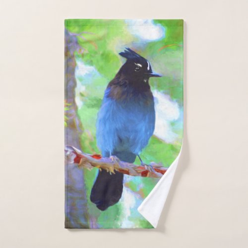 Stellers Jay Painting _ Original Bird Art Bath Towel Set