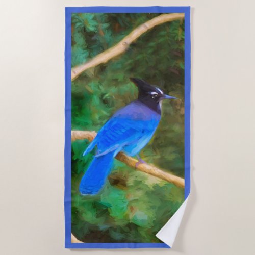 Stellers Jay Painting _ Original Bird Art Beach Towel