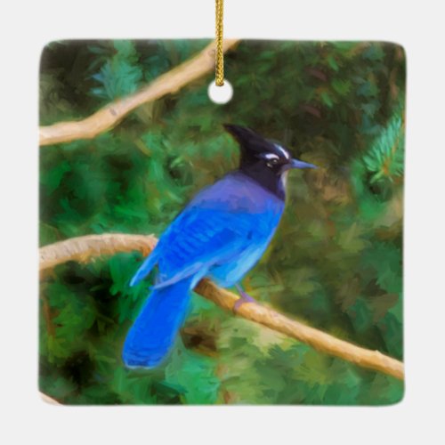 Stellers Jay Painting _ Original Bird Art Ceramic Ornament