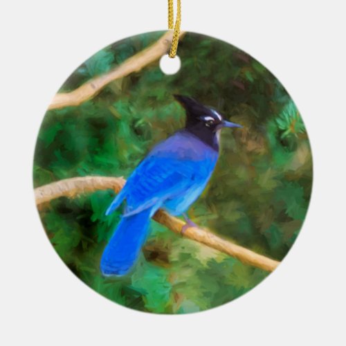 Stellers Jay Painting _ Original Bird Art Ceramic Ornament