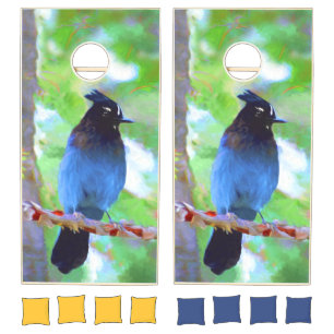 Steller's Jay Painting - Original Bird Art Cornhole Set