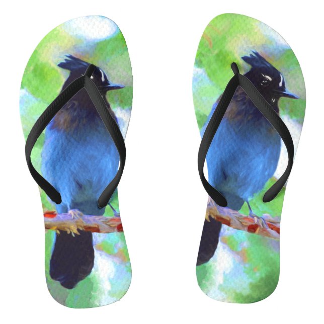 Steller's Jay Painting - Original Bird Art Flip Flops (Footbed)