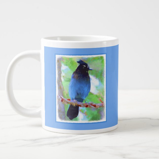 Steller's Jay Painting - Original Bird Art Giant Coffee Mug (Left)