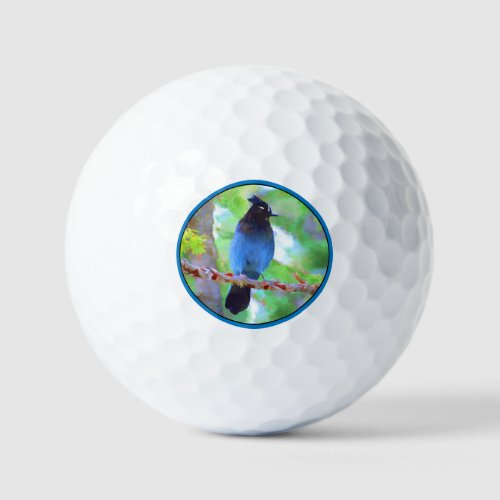 Stellers Jay Painting _ Original Bird Art Golf Balls