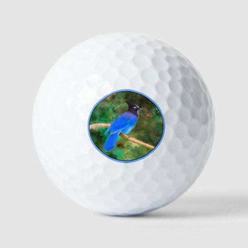 Stellers Jay Painting _ Original Bird Art Golf Balls