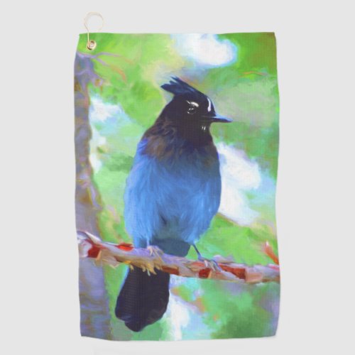 Stellers Jay Painting _ Original Bird Art Golf Towel