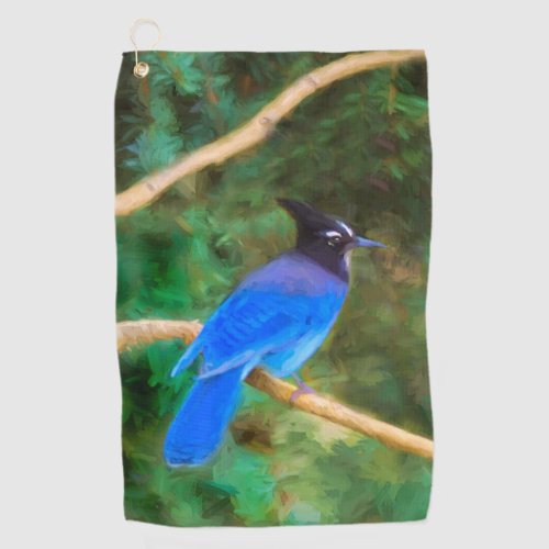 Stellers Jay Painting _ Original Bird Art Golf Towel