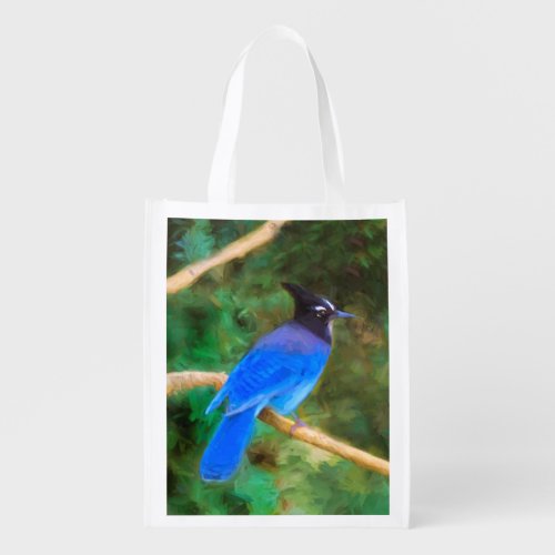 Stellers Jay Painting _ Original Bird Art Grocery Bag