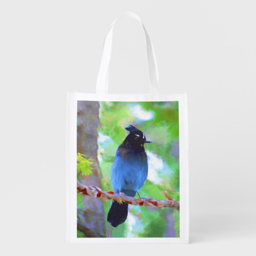 Stellers Jay Painting _ Original Bird Art Grocery Bag