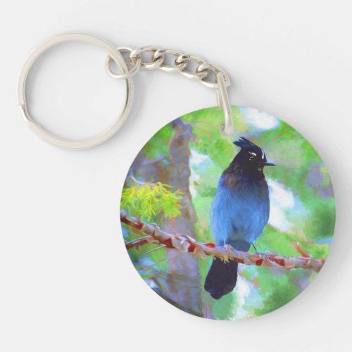 Stellers Jay Painting _ Original Bird Art Keychain