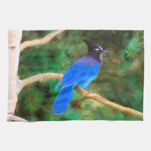 Steller's Jay Painting - Original Bird Art Kitchen Towel