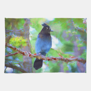 Steller's Jay Painting - Original Bird Art Kitchen Towel