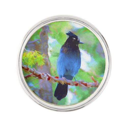 Stellers Jay Painting _ Original Bird Art Lapel Pin