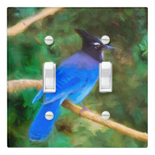Steller's Jay Painting - Original Bird Art Light Switch Cover