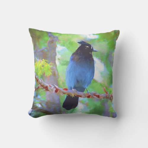 Stellers Jay Painting _ Original Bird Art Outdoor Pillow