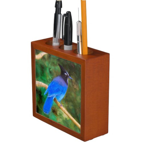 Stellers Jay Painting _ Original Bird Art Pencil Holder