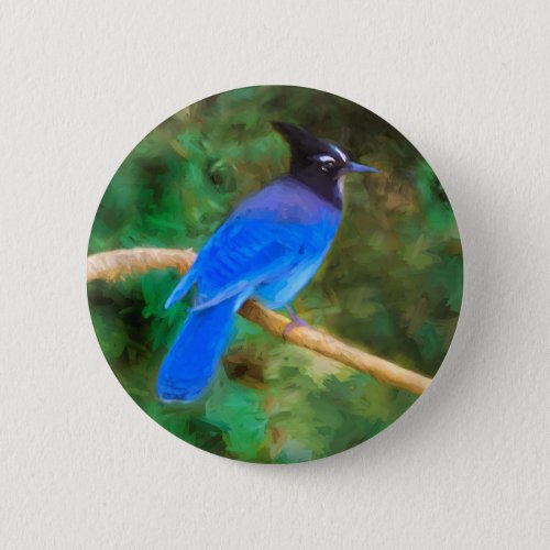 Stellers Jay Painting _ Original Bird Art Pinback Button