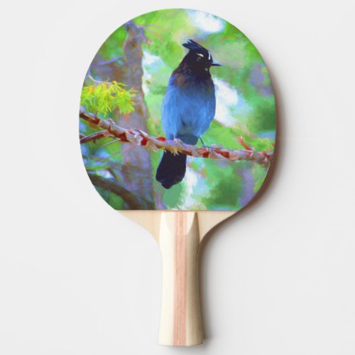 Stellers Jay Painting _ Original Bird Art Ping_Pong Paddle