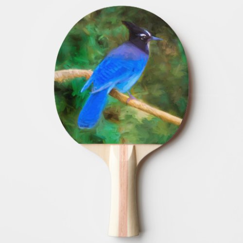 Stellers Jay Painting _ Original Bird Art Ping Pong Paddle