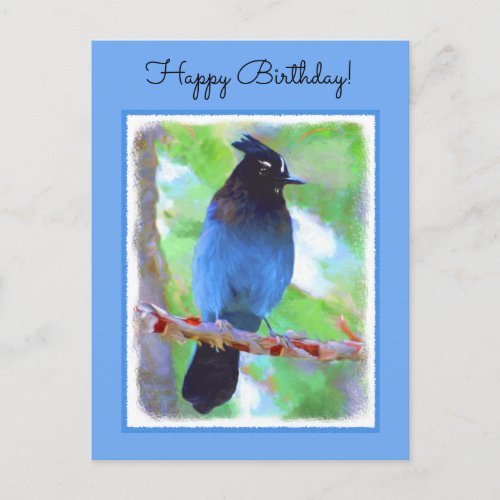 Stellers Jay Painting _ Original Bird Art Postcard