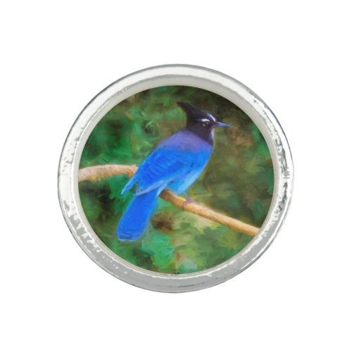 Stellers Jay Painting _ Original Bird Art Ring