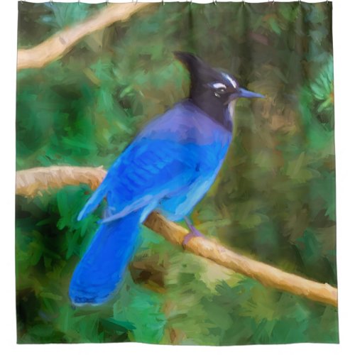 Stellers Jay Painting _ Original Bird Art Shower Curtain