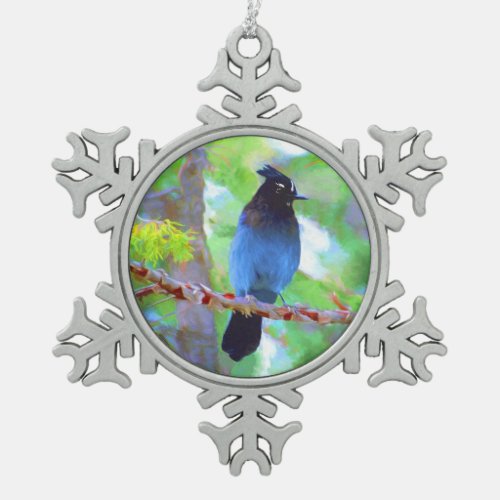 Stellers Jay Painting _ Original Bird Art Snowflake Pewter Christmas Ornament