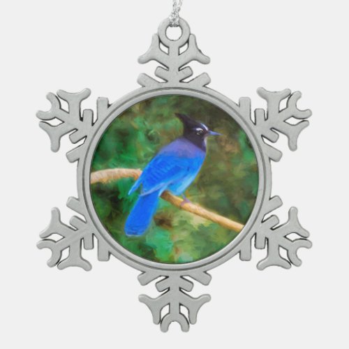 Stellers Jay Painting _ Original Bird Art Snowflake Pewter Christmas Ornament