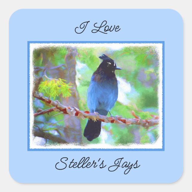 Steller's Jay Painting - Original Bird Art Square Sticker (Front)