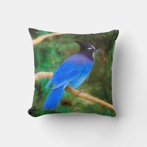 Stellers Jay Painting _ Original Bird Art Throw Pillow