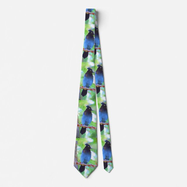 Steller's Jay Painting - Original Bird Art Tie (Front)
