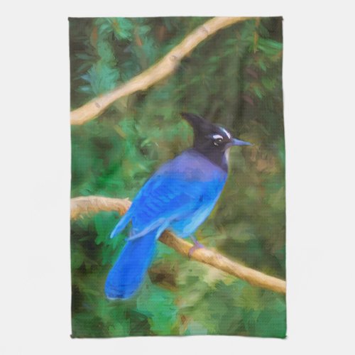 Stellers Jay Painting _ Original Bird Art Towel