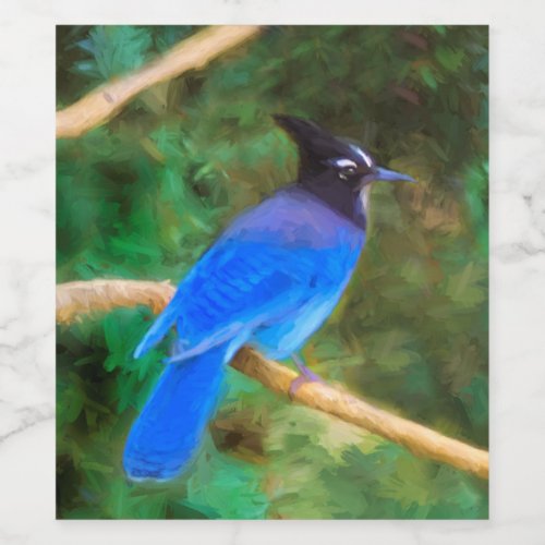 Stellers Jay Painting _ Original Bird Art Wine Label