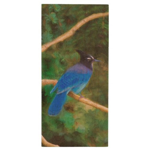 Stellers Jay Painting _ Original Bird Art Wood Flash Drive